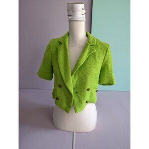 INDEFEIR Lime Green Boucle Crop Blazer Jacket Size XS